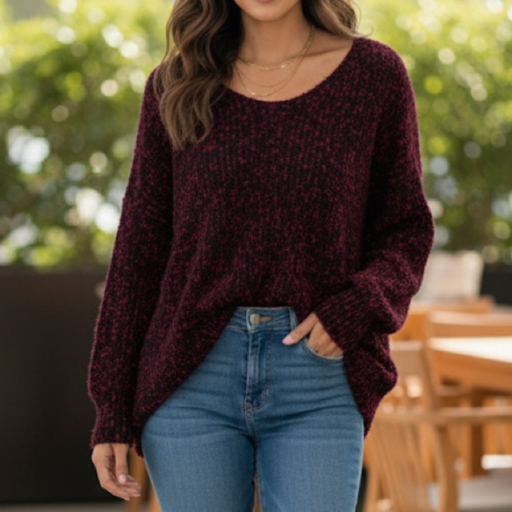 Andree by Unit Black and Maroon Popcorn Sweater- Large